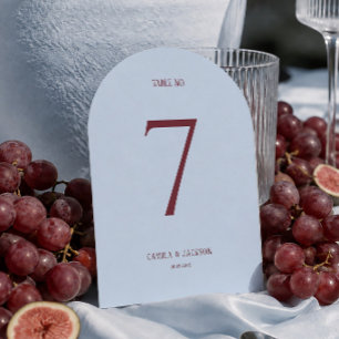 Blue and Burgundy Wedding Table Number Card