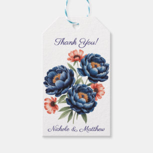Blue and Burnt Orange Floral Wedding Thank You Gift Tags