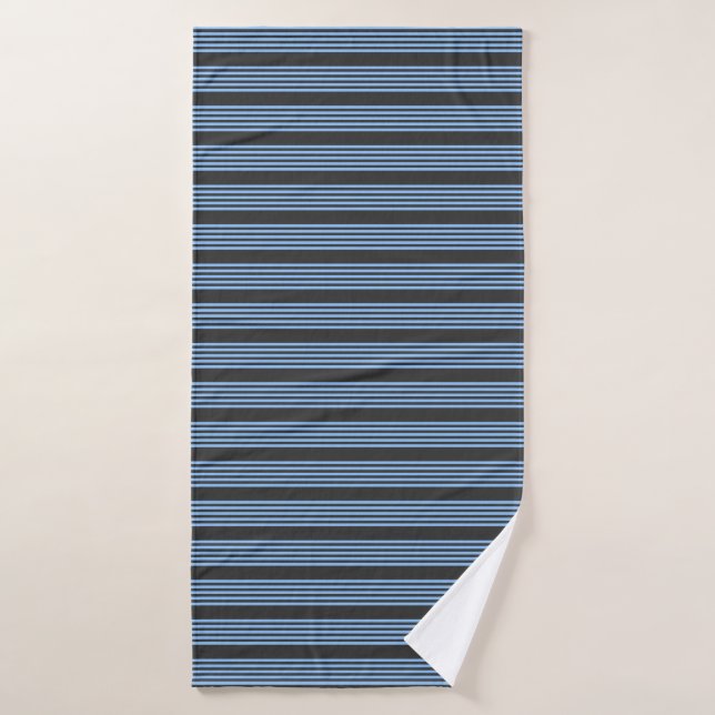 Blue and charcoal five stripe pattern bath towel (Bath Towel)