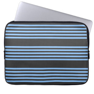 Blue and charcoal five stripe pattern laptop sleeve