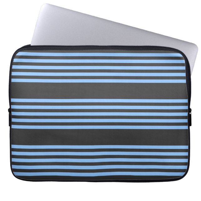 Blue and charcoal five stripe pattern laptop sleeve (Front)