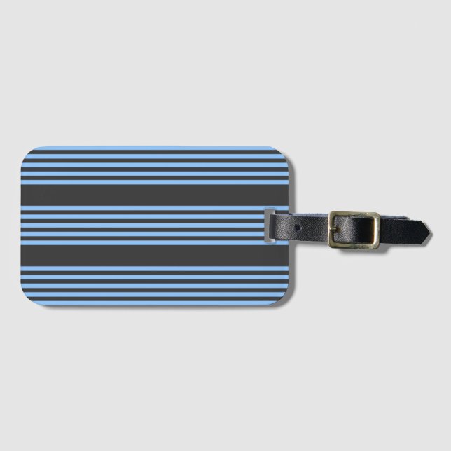 Blue and charcoal five stripe pattern luggage tag (Front Horizontal)