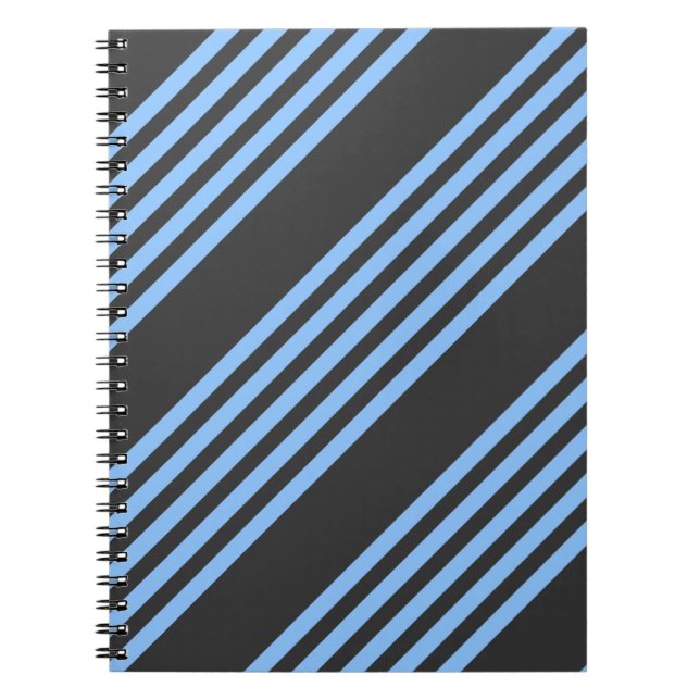 Blue and charcoal five stripe pattern notebook (Front)