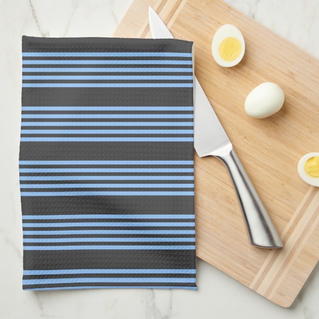 Blue and charcoal five stripe pattern tea towel (Quarter Fold)