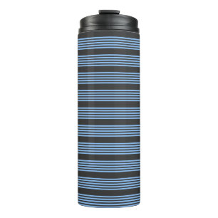 Blue and charcoal five stripe pattern thermal tumbler
