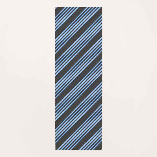 Blue and charcoal five stripe pattern yoga mat (Front)