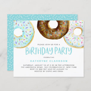 Blue and Chocolate Doughnuts Birthday Invitation