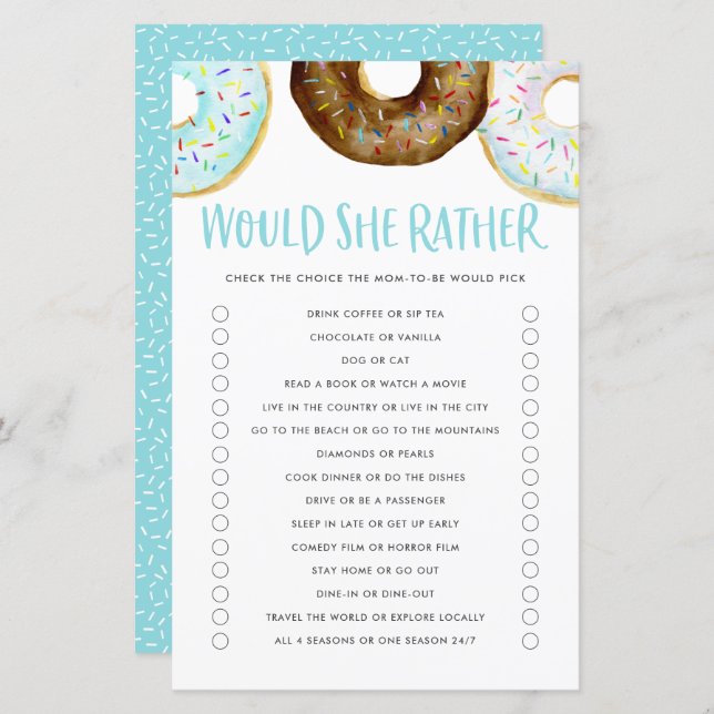 Blue and Chocolate Doughnuts Would Mum Rather Game (Front/Back)