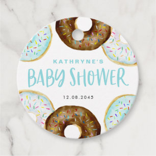 Blue and Chocolate Sprinkle Doughnuts Baby Shower Favour Tags
