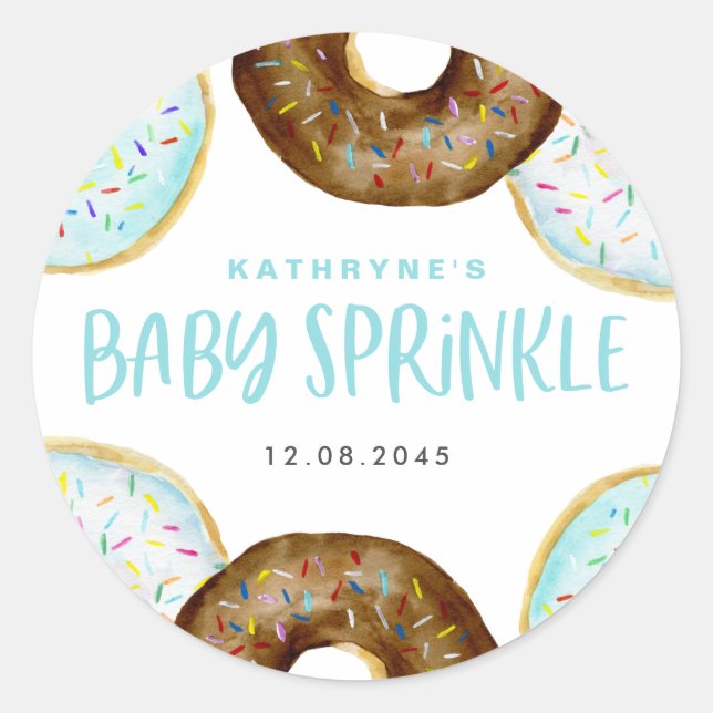 Blue and Chocolate Sprinkle Doughnuts Baby Sprinkl Classic Round Sticker (Front)