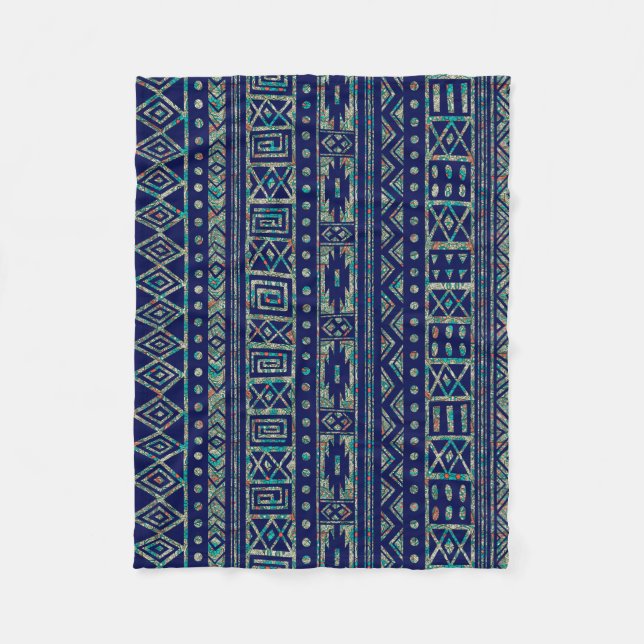 Blue And Colourful Tribal Geometric Pattern Fleece Blanket (Front)