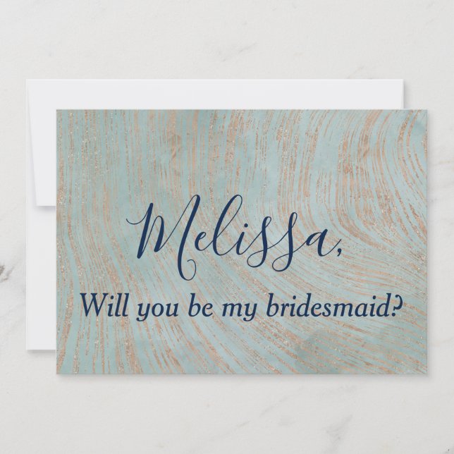 Blue and Copper Bridesmaid Proposal Invitation (Front)