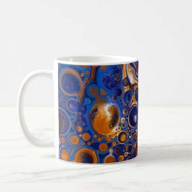 Blue and Copper coloured Pour Painting Cells Coffe Coffee Mug (Left)