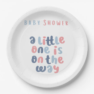 Blue and Coral Baby Shower  Paper Plate