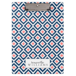 Blue and Coral Diamonds Ikat Pattern Clipboard