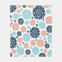 Blue and Coral Floral Fleece Blanket