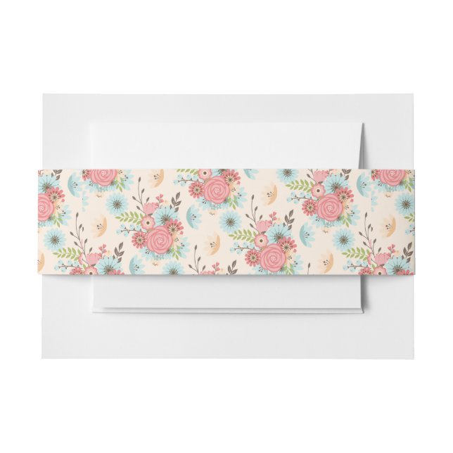 Blue and Coral Floral Wedding Belly Band Invitation Belly Band (Front Example)
