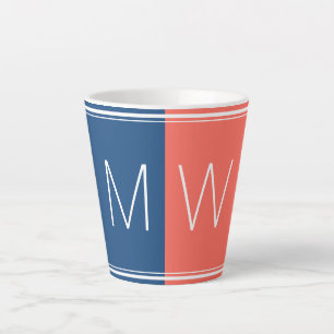 Blue and Coral Modern Motivational MONOGRAM Latte Mug