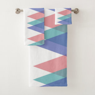 Blue and coral triangles bath towel set