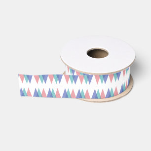 Blue and coral triangles grosgrain ribbon