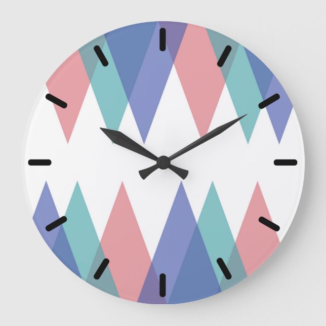 Blue and coral triangles large clock (Front)