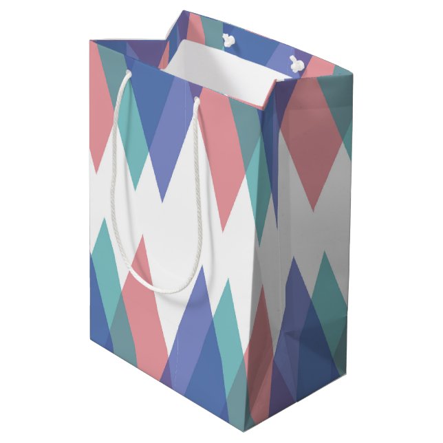Blue and coral triangles medium gift bag (Back Angled)