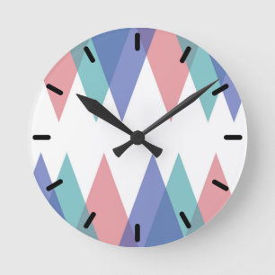 Blue and coral triangles round clock