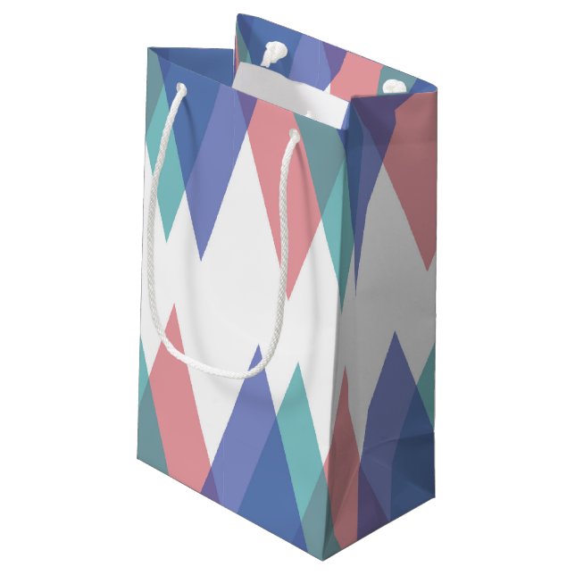 Blue and coral triangles small gift bag (Back Angled)