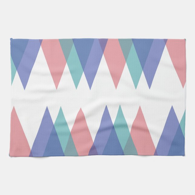 Blue and coral triangles tea towel (Horizontal)