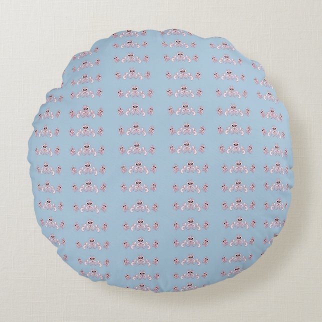Blue and Cranberry Round Cushion (Front)