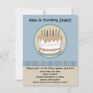 Blue and Cream Cake Birthday Party Invitation