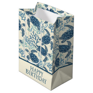 Blue and Cream Coastal Sea Turtles Medium Gift Bag