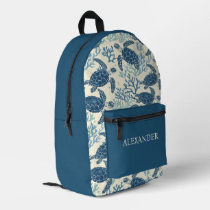 Blue and Cream Coastal Sea Turtles Printed Backpack