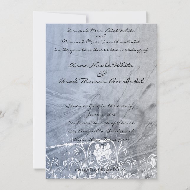 Blue and Cream Crumpled Chic Wedding Invitation (Front)