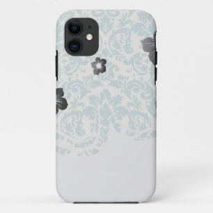 blue and cream damask flourish pattern iPhone 11 case