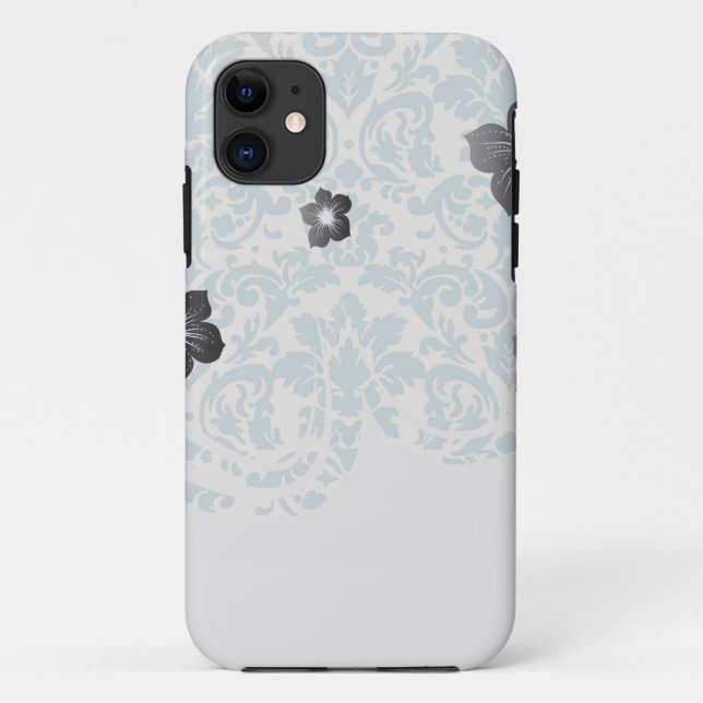blue and cream damask flourish pattern Case-Mate iPhone case (Back)