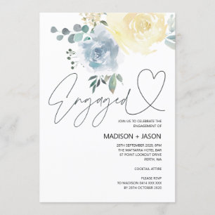 Blue and Cream Floral Engagement Party Celebration Invitation