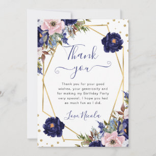 Blue and Cream Flowers Frame Birthday Thank You Card