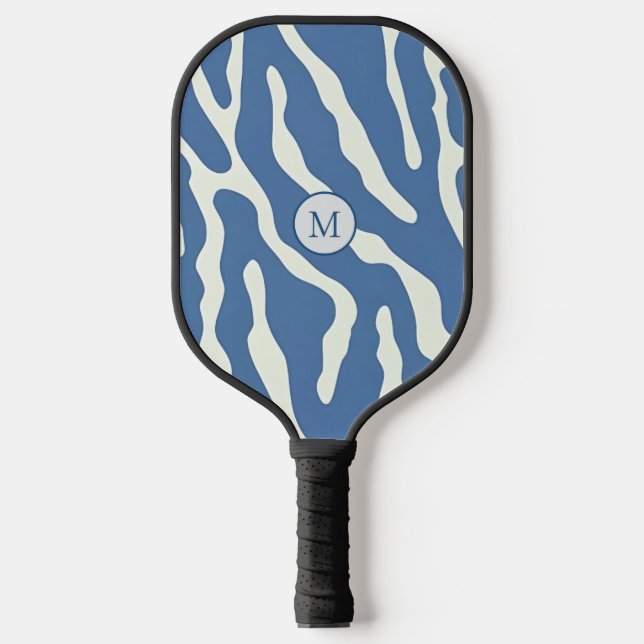 Blue and cream Modern Abstract Wavy Lines Pattern  Pickleball Paddle (Front)