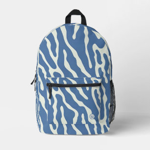 Blue and cream Modern Abstract Wavy Lines Pattern Printed Backpack
