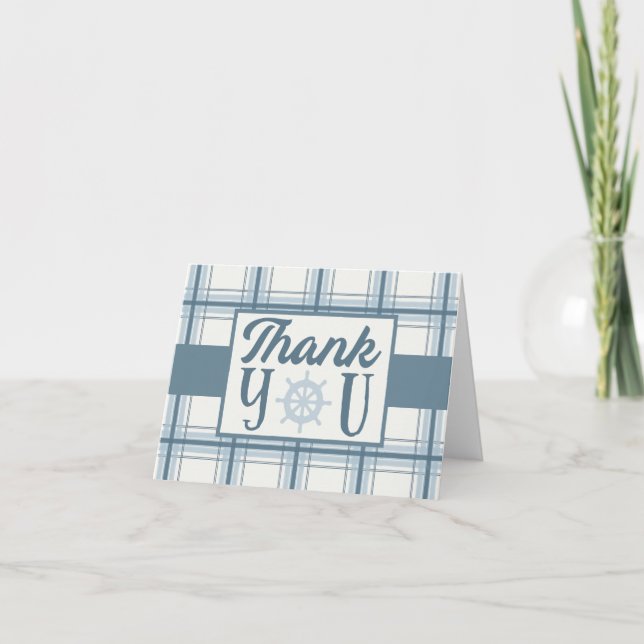Blue and Cream Nautical Themed Thank You Card (Front)