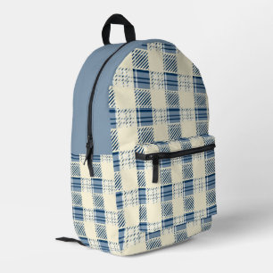 Blue and Cream Plaid Printed Backpack
