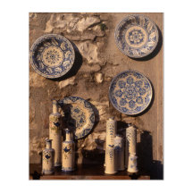 Blue and Cream Pottery Umbria Poster Plaque