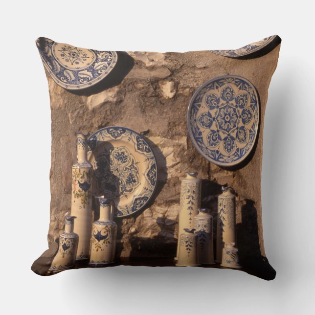 Blue and Cream Pottery Umbria Poster Plaque Cushion (Front)