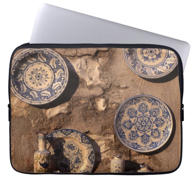 Blue and Cream Pottery Umbria Poster Plaque Laptop Sleeve (Front)