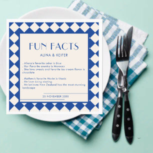Blue and Cream Retro Bold Fun Facts Wedding  Napkin