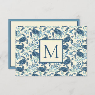 Blue and Cream Sea Turtle Monogram Card