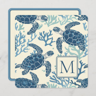 Blue and Cream Sea Turtles Monogram