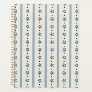 Blue And Cream Stripes And Flowers Planner