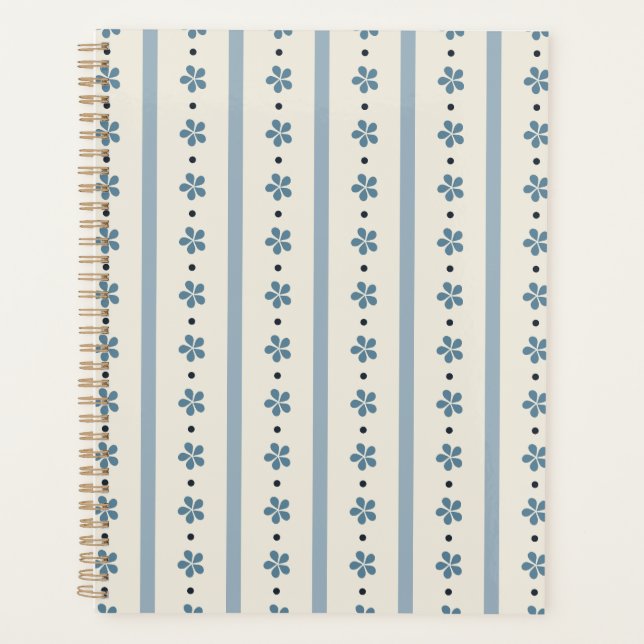 Blue And Cream Stripes And Flowers Planner (Front)